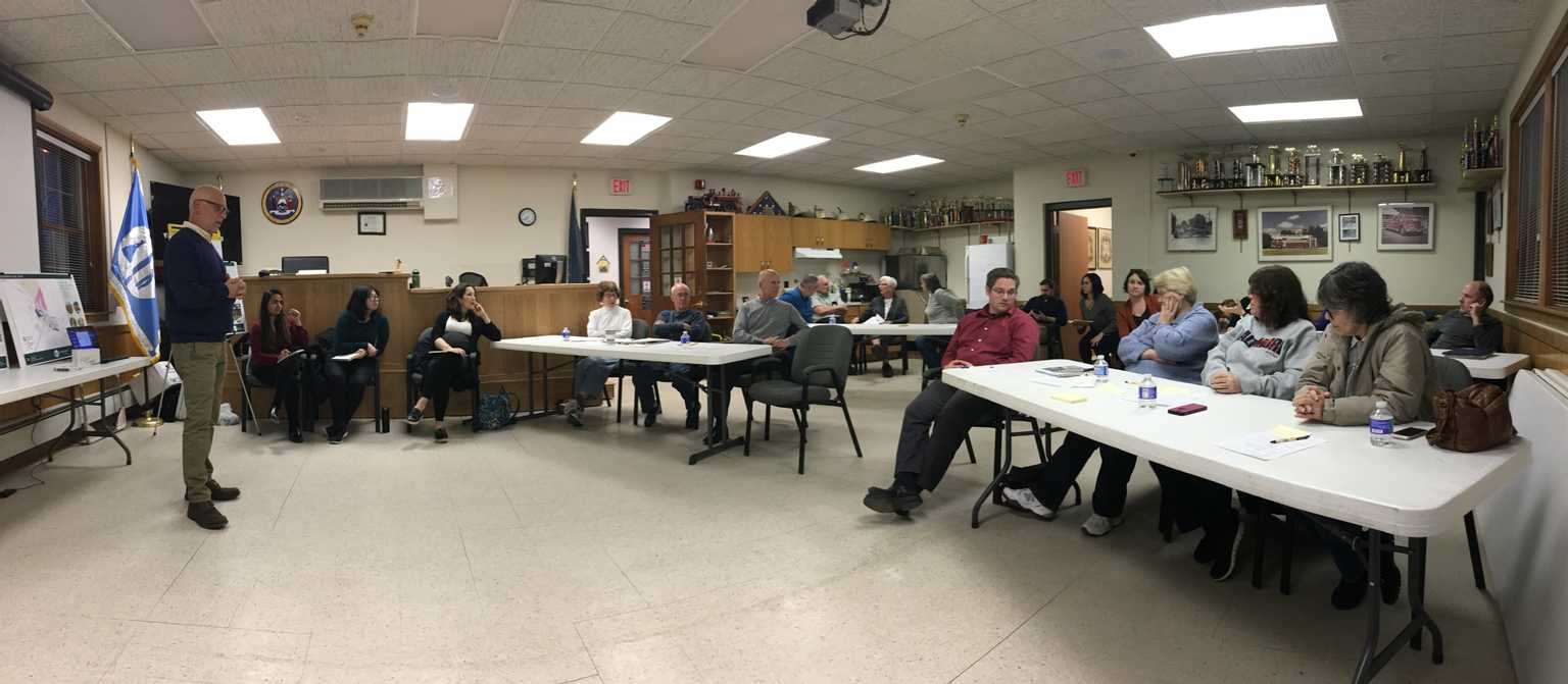 Pratt team and local community members during a public meeting in March 2018