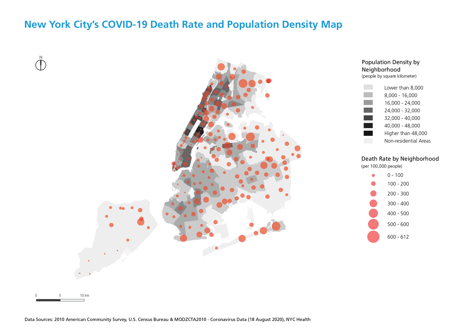 New York City's COVID-19 Death Rate and Population Density Map